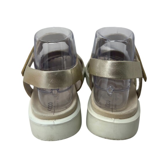 Ecco Sandals Women's Size 6 Gold Leather Strappy Hook & Loop Closure Flats Flowt - Picture 3 of 10